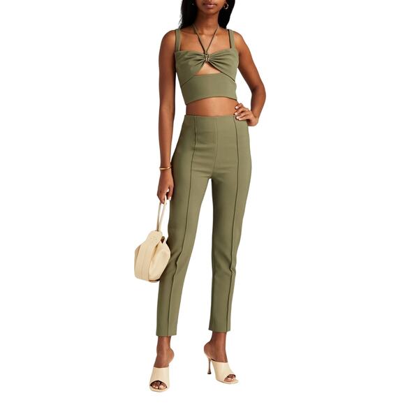 Dion Lee Stretch Crepe Pants Trousers High Rise Minimalist Military Green Size 2 - Picture 1 of 10